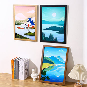 DIY Living Room Decorative Frame A4 Wooden Photo Frame Display Stand 6inch 7inch Children's Photo Oil Painting Frame Wall Hanging Frame Ins Style