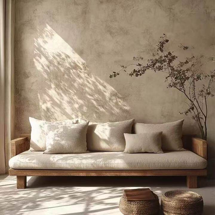 โซฟาไม้โซฟา Wabi-Sabi สไตล์ห้องนั่งเล่น Retro โซฟา B&B Villa...