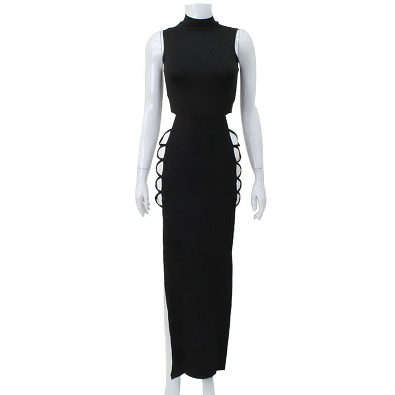 Sleeveless Bodycon Dress High Waist Split Design Lace Up Hollow Out Sexy Night Out or Party Wear Wholesale