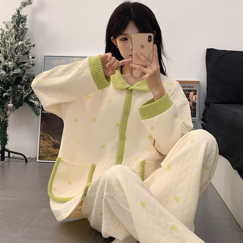 Autumn and Winter Air Cotton Maternity Pajamas, Postpartum Confinement Clothes, Warm Breastfeeding Clothes, Loose Suits, Home Clothes for Women
