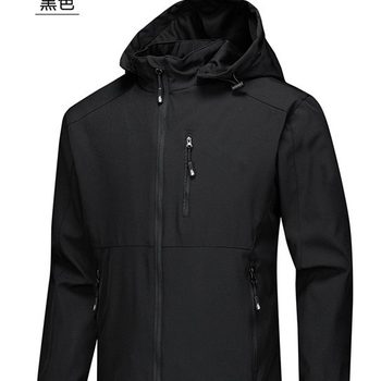 2019 New Outdoor Warm Soft Shell Jacket Men's Thin Spring and Autumn Jacket Men's Casual Hooded Soft Shell Jacket Men