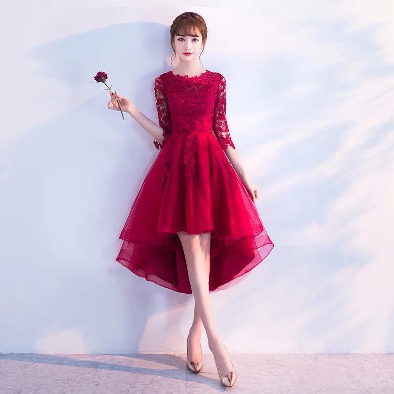 2021Wedding Bride Formal dress Toast Clothes Wine Red In the long Model Get married Formal dress Engagement Back Door Formal dre 2021婚纱新娘礼服敬酒服酒红色中长款结婚礼服订婚回门小礼服裙女 2021Wedding Bride Formal dress Toast Clothes Wine Red In the long Model Get married Formal dress Engagement Back Door Formal dress Skirt Female 