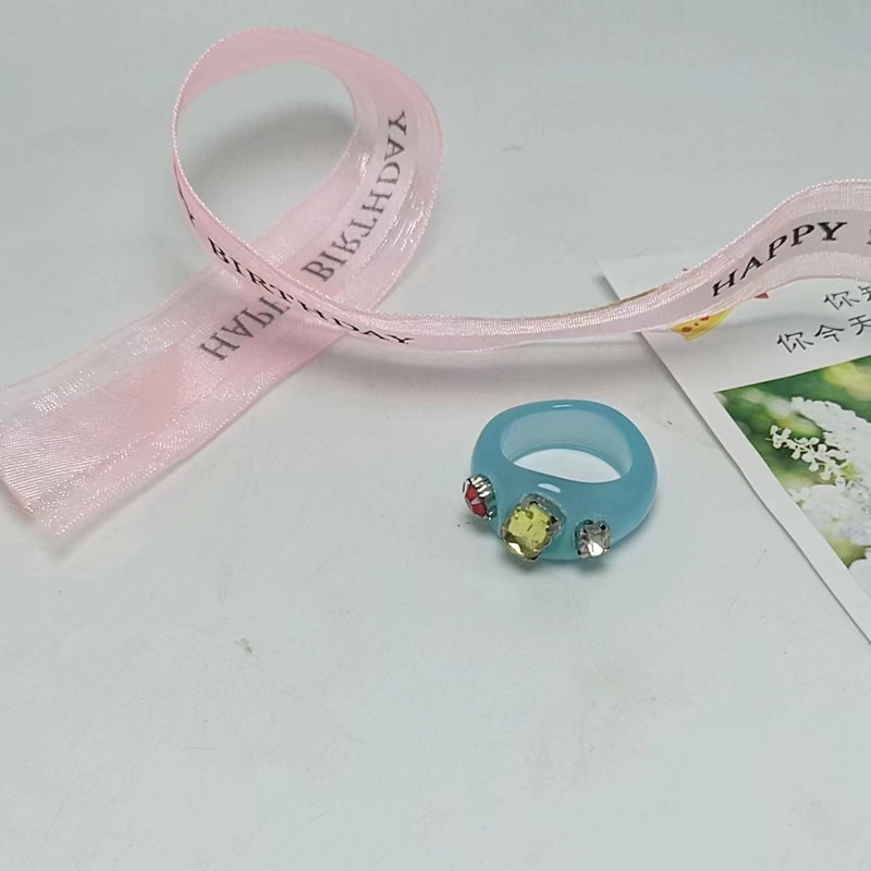 现货树脂醋酸戒指女混合彩色圆形方形指环套装外贸内销指圈批发