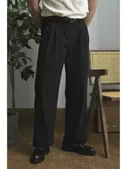 European Tough Guys Men's Pants Loose Straight Pants American Style Hot Line Double Pleated Workwear Casual Pants Business Commuter