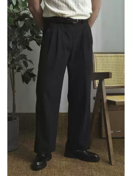 European Tough Guys Men's Pants Loose Straight Pants American Style Hot Line Double Pleated Workwear Casual Pants Business Commuter