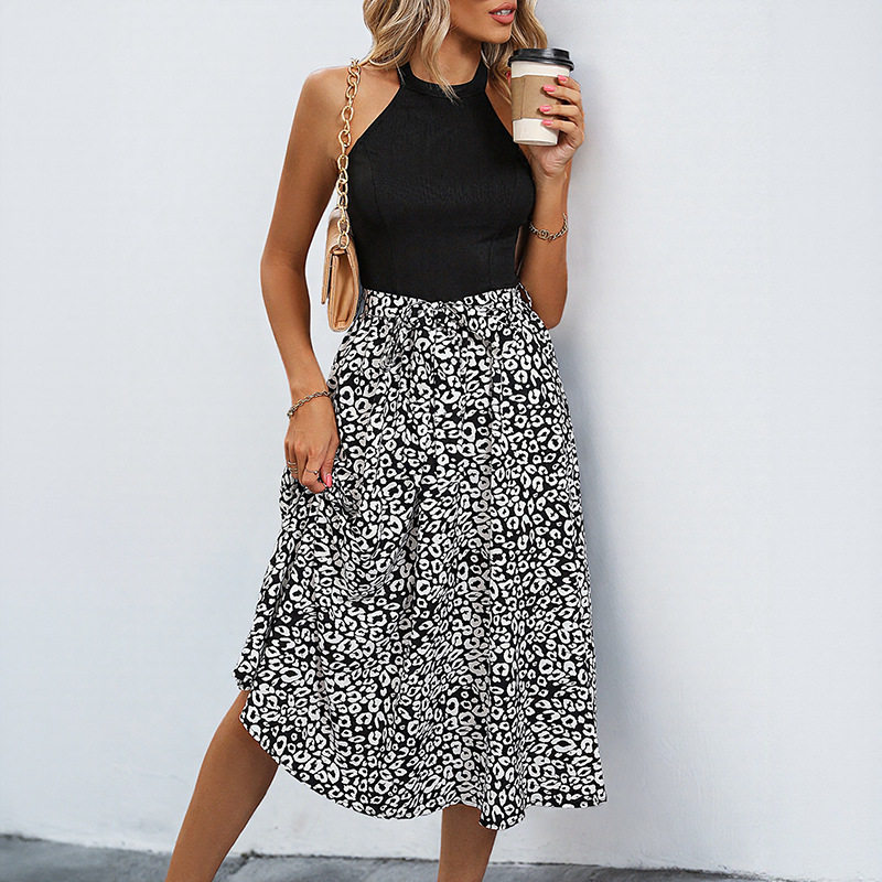 Sleeveless Color Block Dress Black and White Floral Print Elegant Casual Wear for Summer Wholesale Available