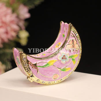 Yishangbao Enamel Jewelry Box Floral Accessible Luxury Style Moon Crescent Shape Jewelry Storage Box Creative Home Furnishings