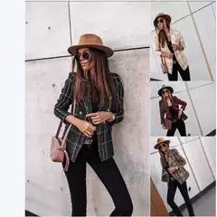 2025 Amazon Independent Site Wish New Style Autumn and Winter Long-Sleeved Double-Breasted Suit Collar Printed Small Jacket for Women