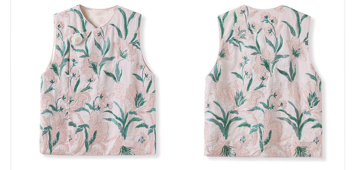 Áo vest nữ không tay thêu hoa nổi chất liệu satin phối họa tiết cành hoa — Hồng xanh (phát hành cùng ngày), Màu xanh hồng (giao hàng trong 7 ngày), Màu xanh mơ (giao hàng trong 7 ngày), Màu xanh mơ (phát hành cùng ngày)