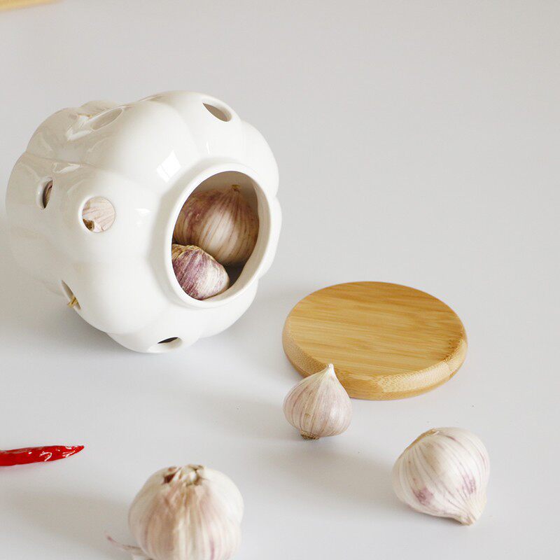 Cross-border Hollow-out Ceramic Storage Jar Garlic Ginger Dried Pepper Storage Box Kitchen Ventilation Storage Jar Pumpkin Jar