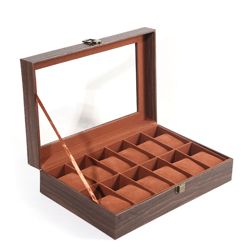Light Bundle Wood Grain Watch Leather Box 12-Position Window Mechanical Watch Gift Box Leather Jewelry Box Bracelet Bracelet Box