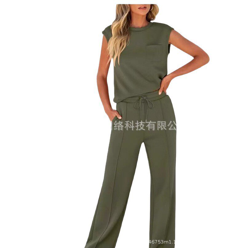 2025欧美跨境外贸秋冬季新款圆领无袖时尚休闲运动套装宽松两件套