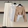 Autumn and Winter Suit for Women 2025 New Large Size Women's Knitted Sweater Women's Fashion Slim Shirt Wide Leg Pants Three-Piece Set