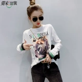 Брендовый хлопковый осенний тонкий лонгслив, популярно в интернете, 2021 года, в западном стиле, принт