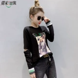 Брендовый хлопковый осенний тонкий лонгслив, популярно в интернете, 2021 года, в западном стиле, принт