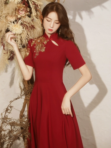 Вечернее платье для невесты, бордовое летнее ципао, юбка, китайский стиль, подходит для подростков