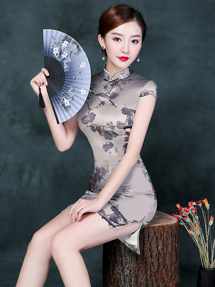 Summer clothing, cheongsam, silk short dress