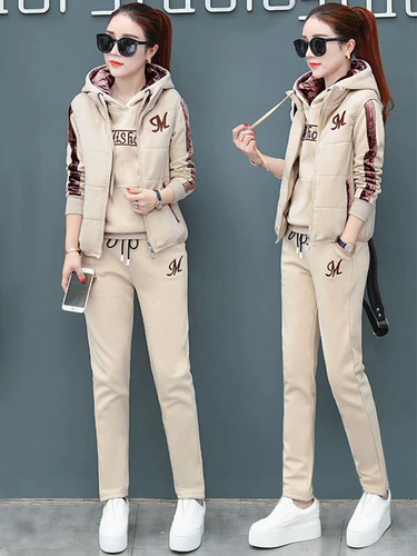 Демисезонная утепленная толстовка, комплект, модный пуховик, бархатный спортивный костюм для отдыха, увеличенная толщина, 3 предмета, коллекция 2022, городской стиль