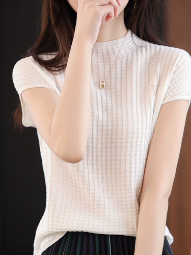 Тонкая цветная шерстяная футболка с коротким рукавом, трикотажные штаны, рубашка, летняя белая майка