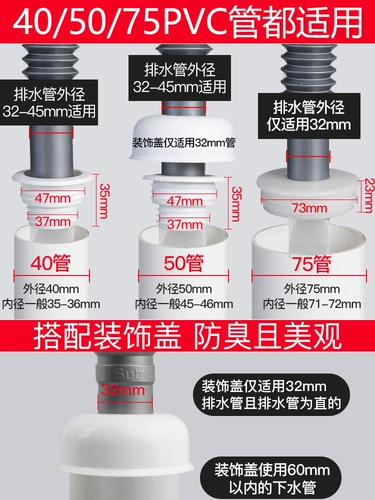 Подводная кухонная канализационная трубка Дезодоризация герметизирующего кольцо 75 Трубка против переращивания водного силиконового силиконового внутреннего ядра. Получите толстые трубы и дезодорированные трубы и дезодорированную пробку