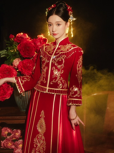 Бархатный традиционный свадебный наряд Сюхэ, зимнее свадебное платье, 2021 года, по фигуре