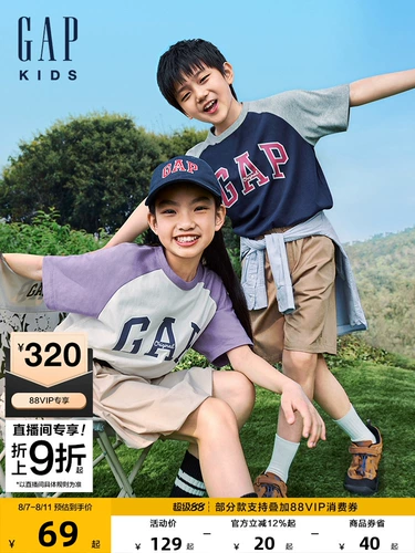 Gap, весенняя хлопковая детская футболка с коротким рукавом подходит для мужчин и женщин, детская одежда