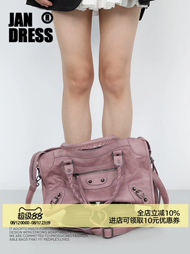 Простая/ограниченная версия, грязно-розовый цвет, парижская заклепка, мотоциклетная сумка для девочек, Wasteland, ретро, ​​большая вместительная портативная сумка через плечо