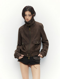Low pixel low pixel retro lapel suede jacket dark textured long-sleeved loose work jacket