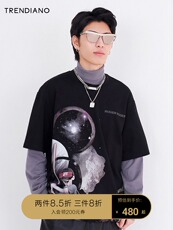 Футболка мужская trendiano潮牌2021新款春季男装t恤科幻印花宽松上衣男