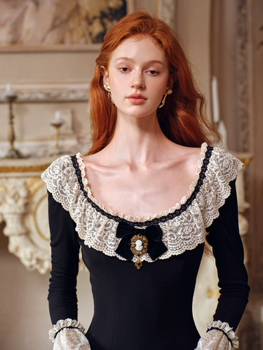 Кружевной трикотажный осенний комбинезон, французский стиль, по фигуре