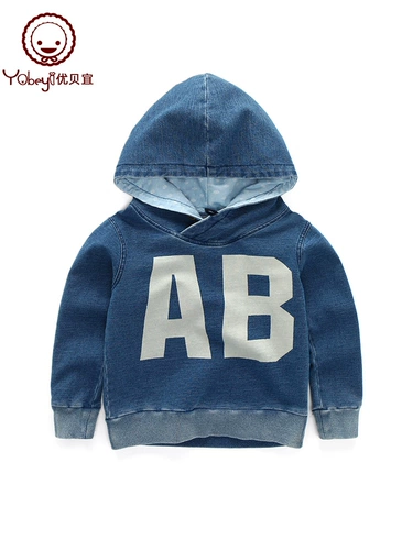 Детский джинсовый демисезонный лонгслив с капюшоном для мальчиков