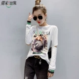 Брендовый хлопковый осенний тонкий лонгслив, популярно в интернете, 2021 года, в западном стиле, принт