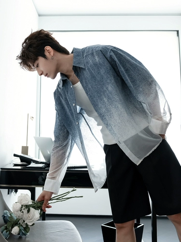 CHICERRO Легкая и тонкая джинсовая модная рубашка для отдыха, градиент, защита от солнца