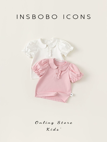 Детская милая футболка, летняя одежда для девочек, детская одежда, короткий рукав, рукава фонарики