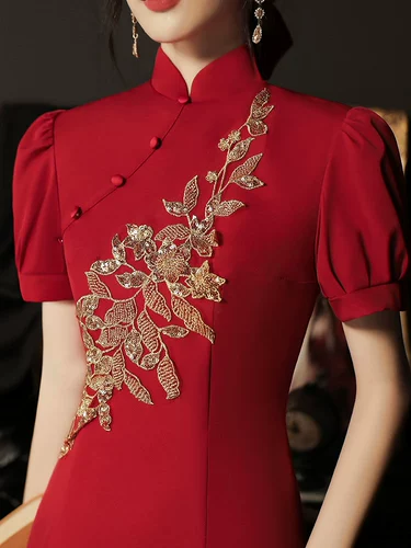 Вечернее платье для невесты, летнее красное цветное элитное ципао