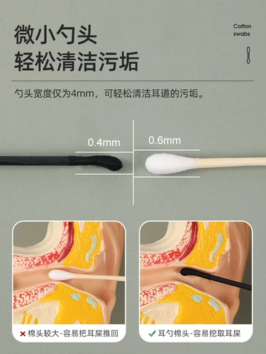 Черные ватные палочки, хлопковая ухочистка для ушей для домашнего использования