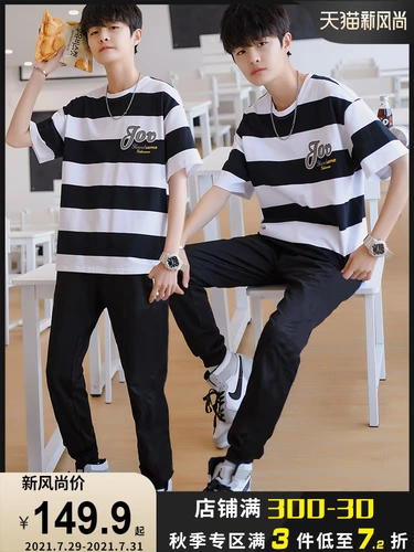 Летний спортивный костюм, трендовая летняя одежда для школьников, подходит для подростков, коллекция 2021, для средней школы, короткий рукав