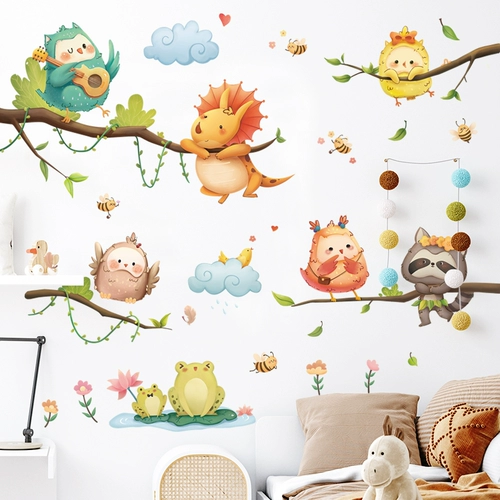 Наклейки на стену, маленькие свежие растения, теплые цветы, спальня, милые птицы, детская спальня, прикроватные самоклеящиеся декоративные наклейки