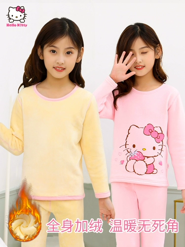 Hello kitty, детское удерживающее тепло нижнее белье, детский комплект, утепленное хлопковое зимнее термобелье, пижама