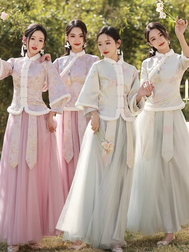 Зимнее платье подружки невесты, юбка, китайский стиль, увеличенная толщина, облегающий крой