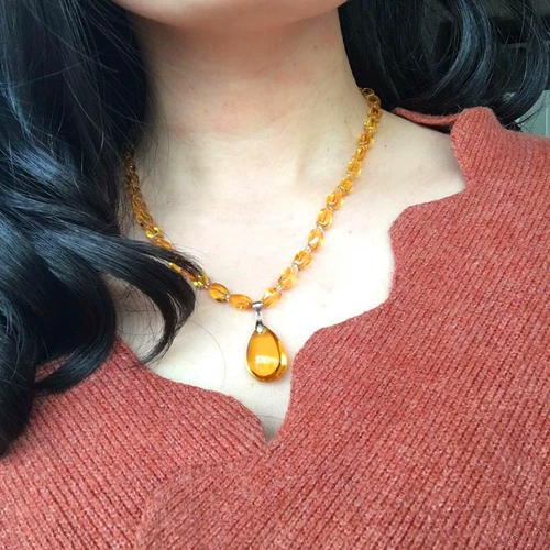 Изысканное колье с цитрином, подвеска в виде капли воды, темперамент, счастливый камень, кристалл богатства, универсальный подарок