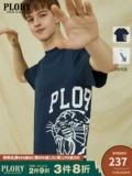 PLORY Модная хлопковая футболка для отдыха с круглым воротником, короткий рукав