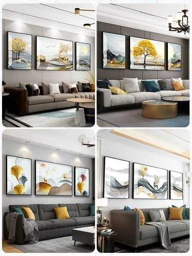 Гостиная фон стены декоративная живопись диван стена висящая живопись освобожденная настенная роскошная роскошная роскошная высокая картина на стенах тройная живопись