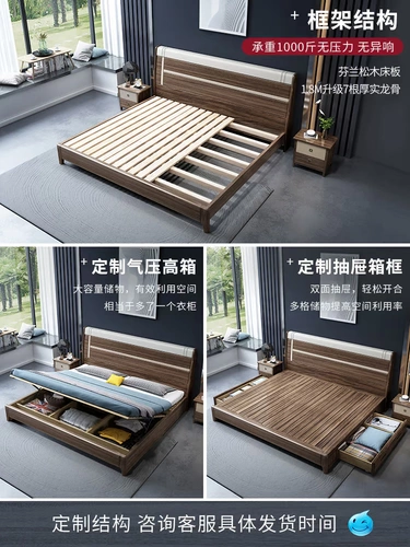 Черный грецкий орех с твердым деревом Light Luxury Modern Furniture Простая фабрика главной спальни Прямая продажа хранения мягкая сумка большая кровать свадебная кровать