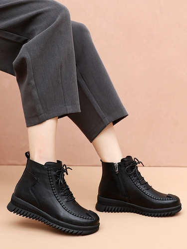 Зимние туфли для матери, удерживающие тепло нескользящие короткие сапоги для кожаной обуви, для среднего возраста