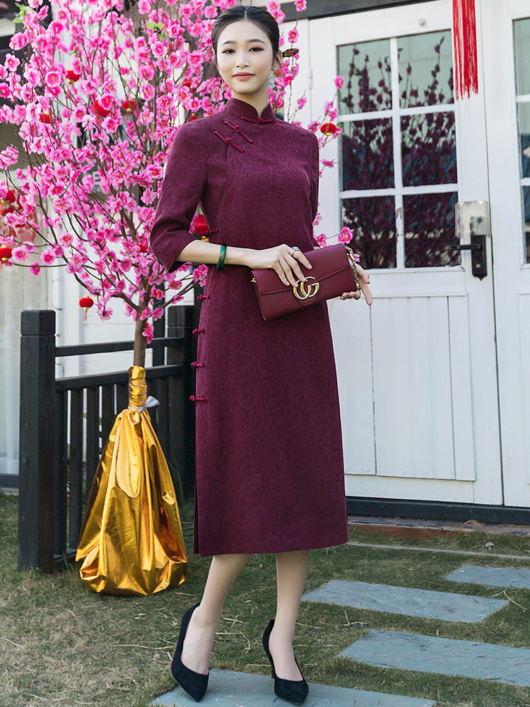 华族经典 Silk elite retro cheongsam for mother, dress, skirt