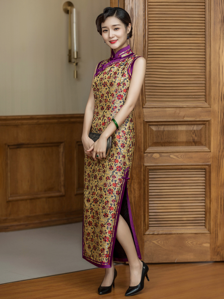华族经典 Silk elite elegant long cheongsam, retro dress