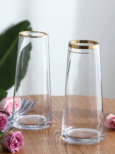 Европейская световая роскошная роскошная золота прозрачная стеклянная ваза гидропонная бамбуковая роза цветок северная гостиная цветочные украшения