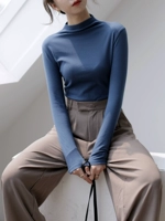 Футболка, хлопковый черный цветной белый лонгслив, высокий воротник, в западном стиле, изысканный стиль