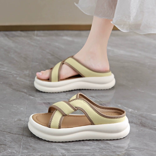 Летние сандалии на платформе, летняя обувь, универсальная подходит с юбкой, пляжные слайдеры, тапочки, французский стиль, мягкая подошва